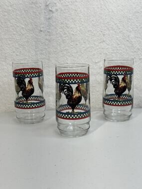 Ella's Rooster By International Glassware Tumblers 12 oz VTG Farmhouse Chicken